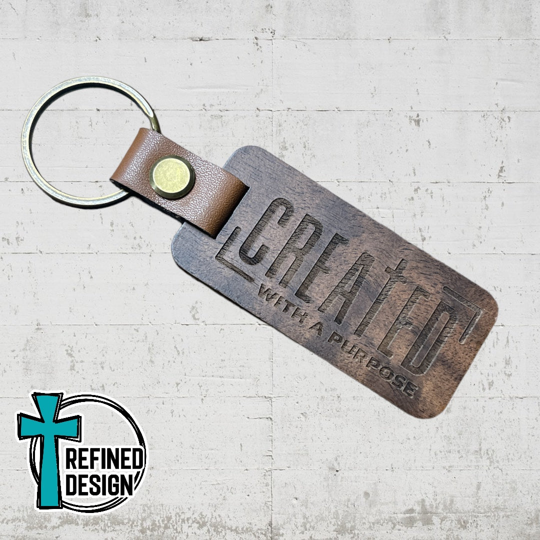 “Created With A Purpose” Wood and Leather Keychain