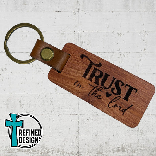 “Trust in the Lord” Wood and Leather Keychain