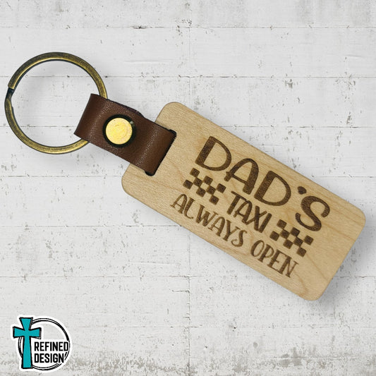 “Dads Taxi” Wood and Leather Keychain