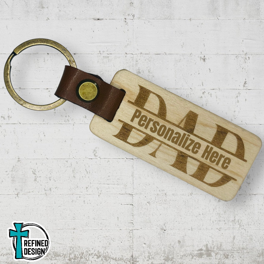 “Dad Split” Wood and Leather Keychain