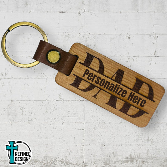 “Dad Split” Wood and Leather Keychain