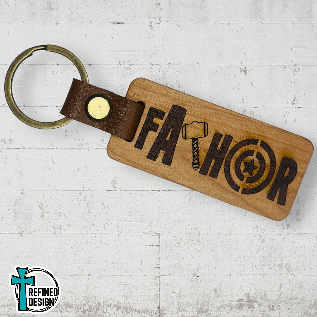 “Fathor” Wood and Leather Keychain