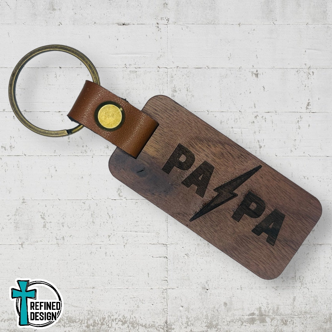 “Papa Rocker” Wood and Leather Keychain