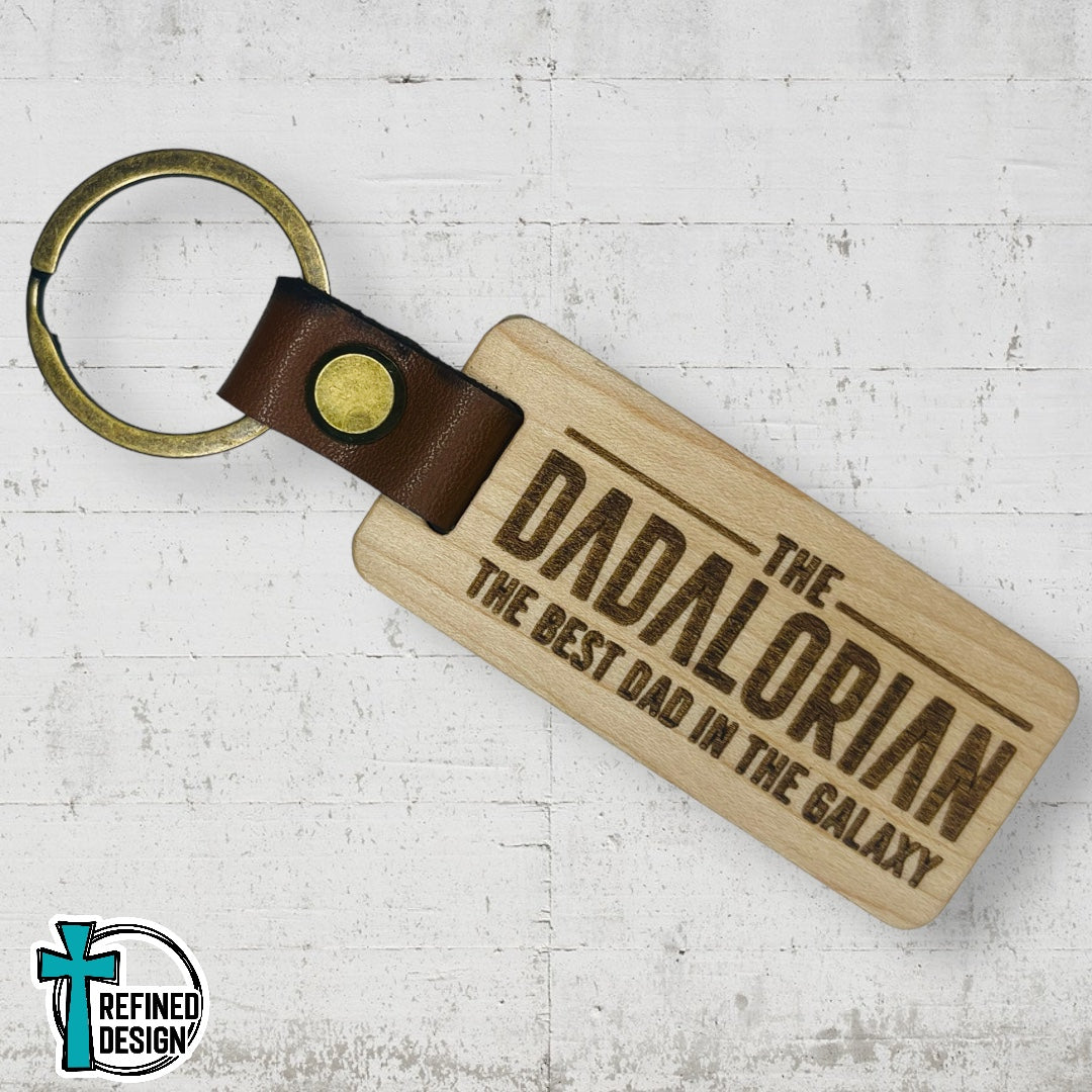 “Dadalorian” Wood and Leather Keychain