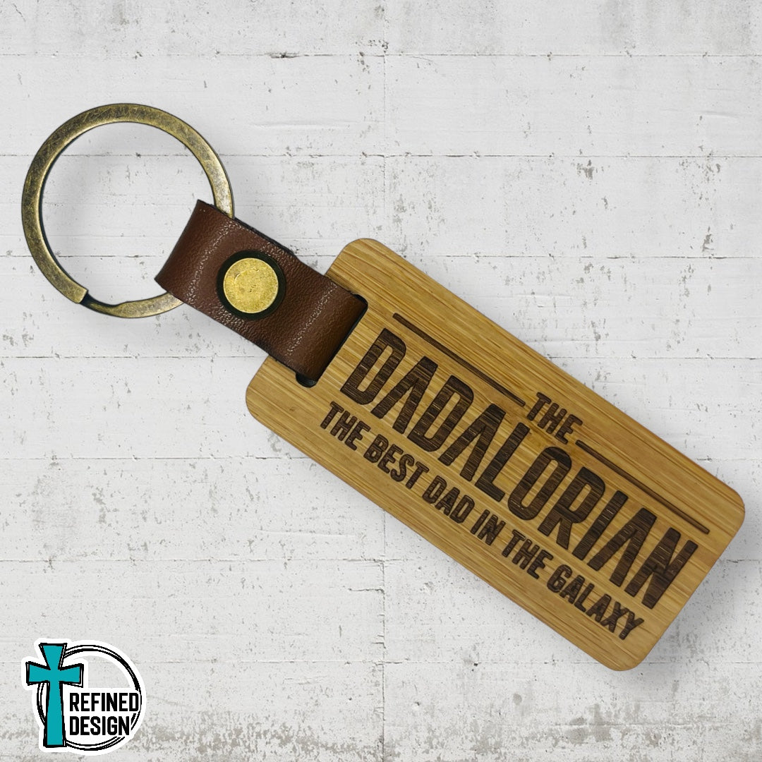 “Dadalorian” Wood and Leather Keychain