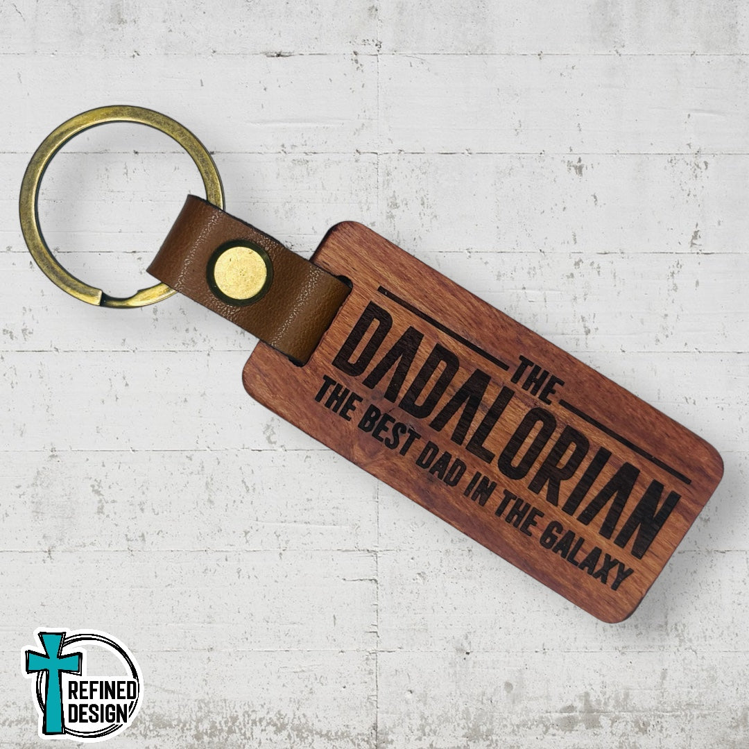 “Dadalorian” Wood and Leather Keychain