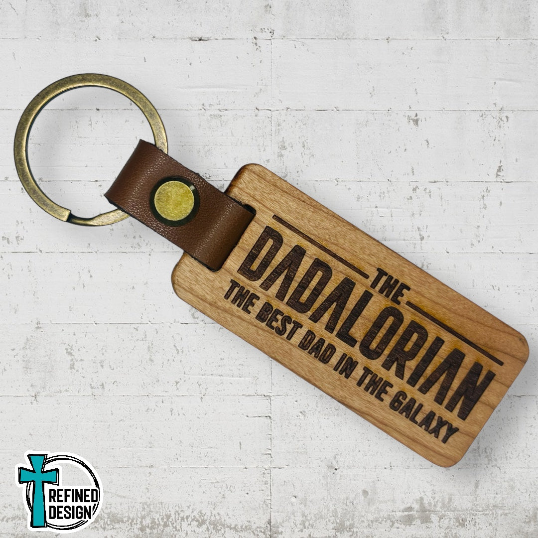 “Dadalorian” Wood and Leather Keychain