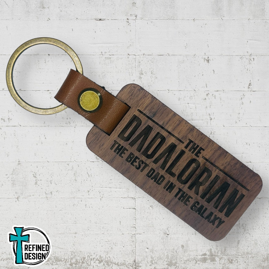 “Dadalorian” Wood and Leather Keychain