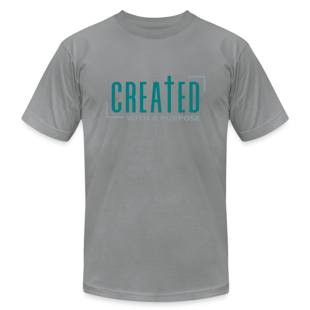 "Created with a Purpose" Unisex Jersey T-Shirt by Bella + Canvas - slate